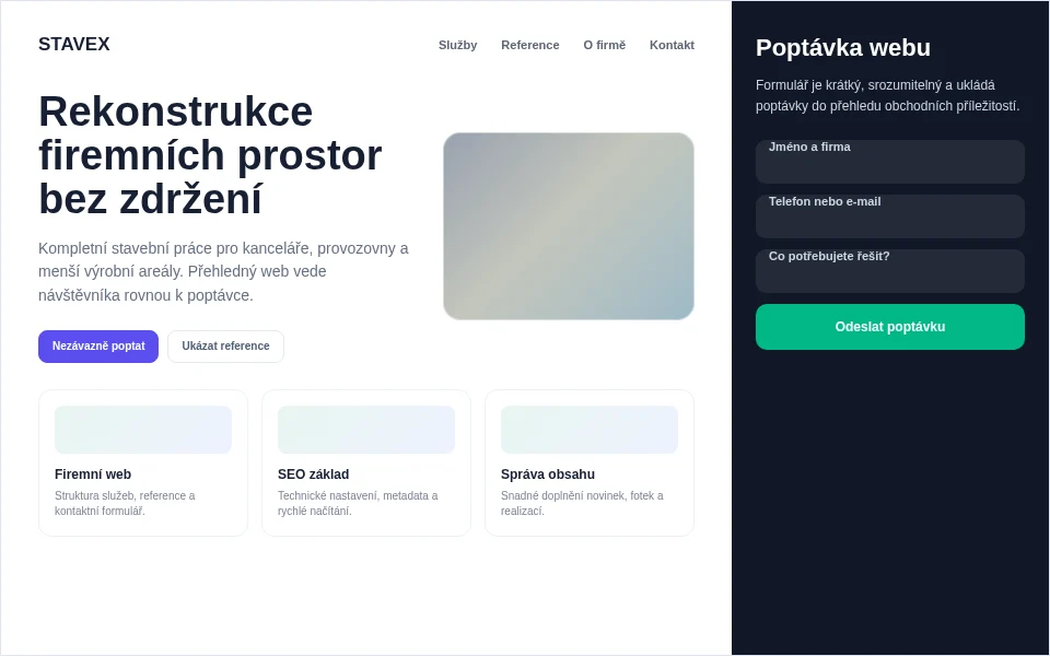 Ukázka firemního webu s poptávkovým formulářem
